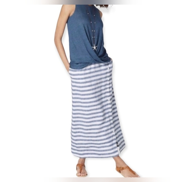 Ladies J. Jill Maxi Skirt Seaside Button Side 100% Linen Beachside Blue Small - Picture 2 of 13